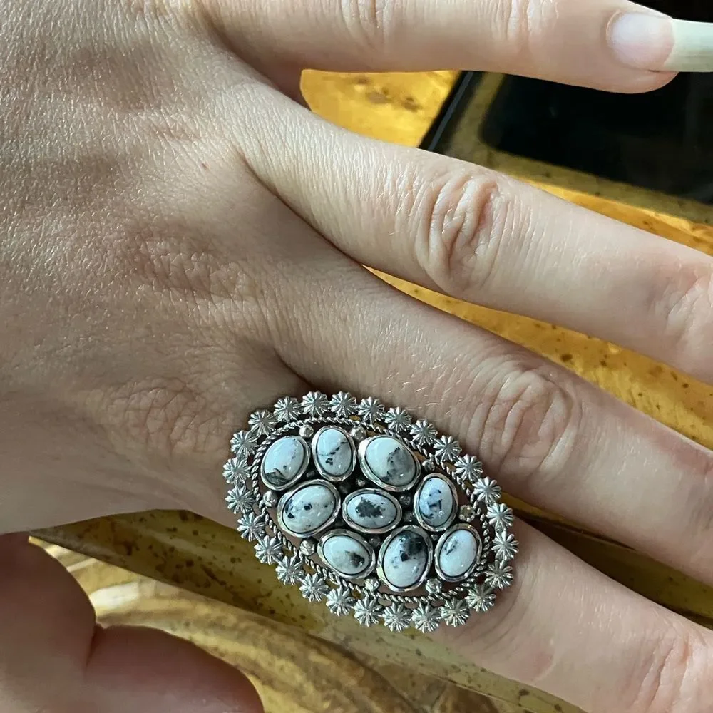 White Buffalo Sterling Silver Statement Ring Size 8